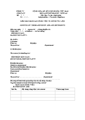 Mẫu biên bản bàn giao công việc và hồ sơ tài liệu song ngữ Việt Anh