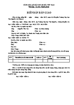 Mẫu biên bản bàn giao của trường ĐH Tây Nguyên