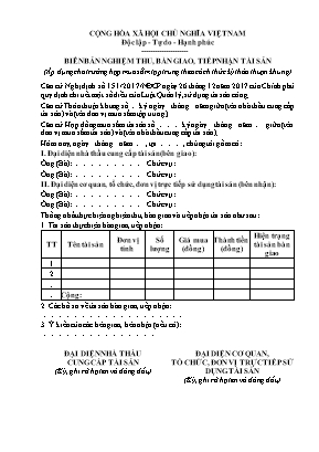 Mẫu biên bản bàn giao, nghiệm thu tài sản (Áp dụng cho trường hợp mua sắm tập trung theo cách thức ký thỏa thuận khung)