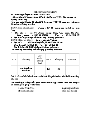 Mẫu biên bản giao nhận của Công ty TNHH Thương mại và dịch vụ Hoàn Long