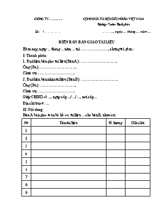 Biên bản bàn giao tài liệu 2022