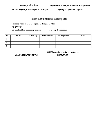 Biên bản bầu ban cán sự lớp trường Đại học Sư phạm kỹ thuật