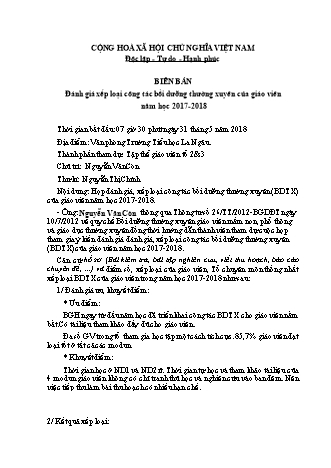 Biên bản Đánh giá xếp loại công tác bồi dưỡng thường xuyên của giáo viên