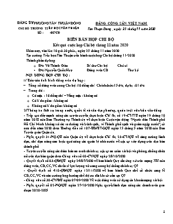 Biên bản họp chi bộ Tháng 11 năm 2020 trường TH Tân Thuận