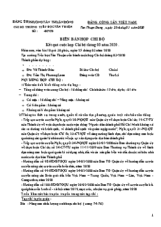 Biên bản họp chi bộ Tháng 3 năm 2020 trường TH Tân Thuận