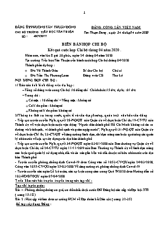 Biên bản họp chi bộ Tháng 4 năm 2020 trường TH Tân Thuận