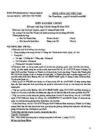 Biên bản họp chi bộ Tháng 8 năm 2020 trường TH Tân Thuận