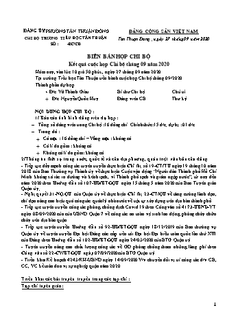 Biên bản họp chi bộ Tháng 9 năm 2020 trường TH Tân Thuận