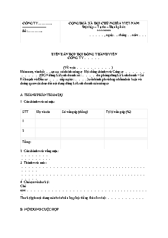 Biên bản họp hội đồng thành viên được công ty sử dụng phổ biến nhất