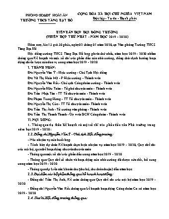 Biên bản họp hội đồng trường (Phiên họp thứ nhất) trường THCS Tăng Bạt Hổ