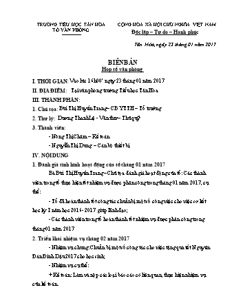 Biên bản họp tổ văn phòng Tháng 1 trường TH Tân Hòa