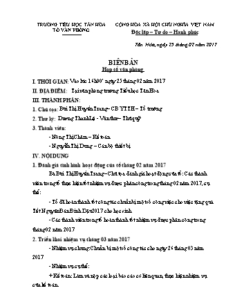 Biên bản họp tổ văn phòng Tháng 2 trường TH Tân Hòa