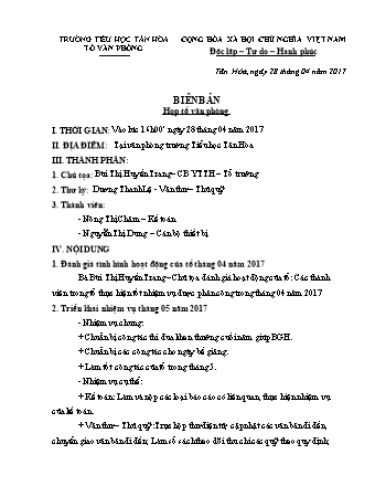 Biên bản họp tổ văn phòng Tháng 4 trường TH Tân Hòa