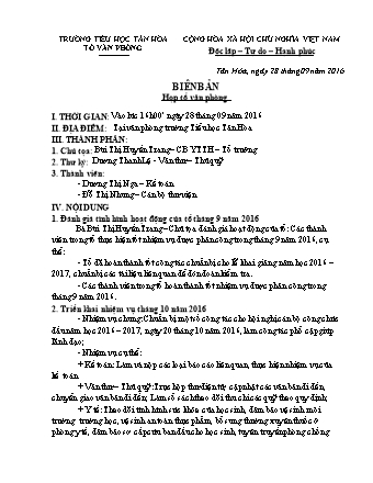 Biên bản họp tổ văn phòng Tháng 9 trường TH Tân Hòa