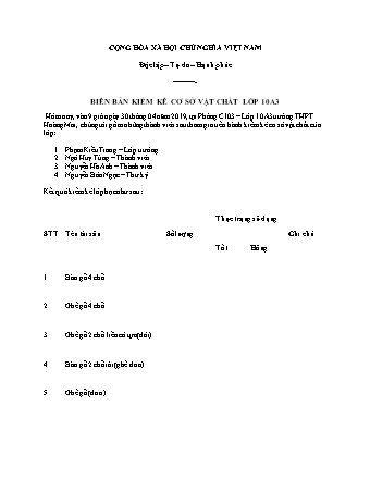 Biên bản kiểm kê cơ sở vật chất lớp 10 trường THPT Hoàng Mai