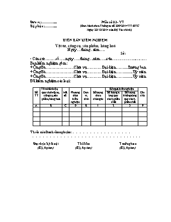 Biển bản kiểm nghiệm vật tư, công cụ, sản phẩm, hàng hoá theo thông tư 200