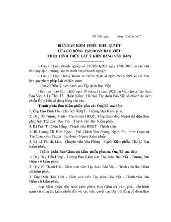 Biên bản kiểm phiếu biểu quyết của cổ đông Tập đoàn Bảo Việt