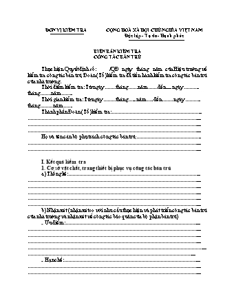Biên bản kiểm tra công tác bán trú trường THPT Mỹ Hào
