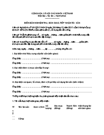 Biên bản nghiệm thu, bàn giao, tiếp nhận tài sản