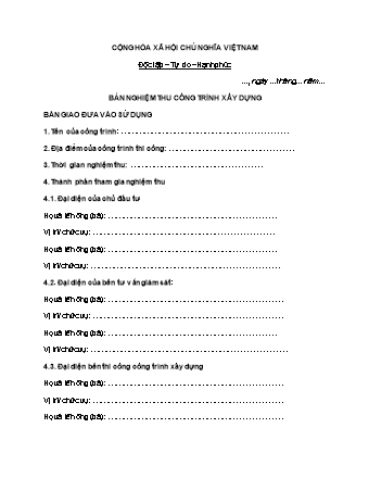 Biên bản nghiệm thu công trình xây dựng hiện hành