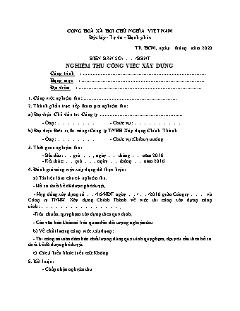 Biên bản nghiệm thu công việc xây dựng Công ty TNHH Xây dựng Chính Thành