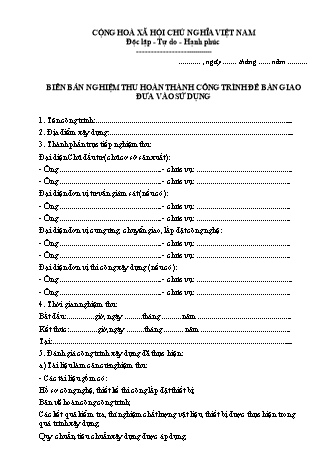 Biên bản nghiệm thu hoàn thành công trình để bàn giao đưa vào sử dụng hiện hành