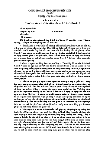 Mẫu bản cam kết thực hiện các biện pháp phòng, chống dịch bệnh Covid-19