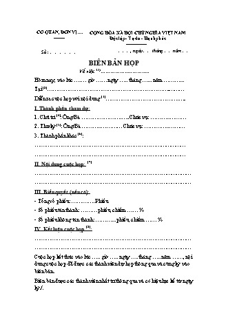 Mẫu biên bản cuộc họp dùng cho các cơ quan, đơn vị