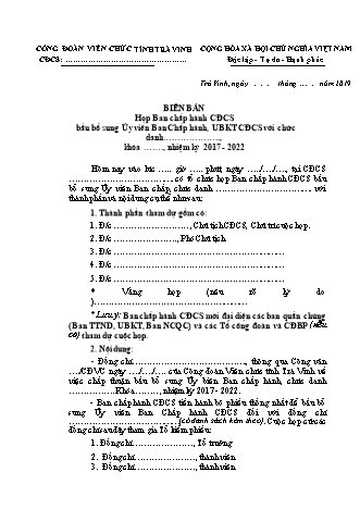 Mẫu biên bản Họp Ban chấp hành CĐCS bầu bổ sung Ủy viên Ban Chấp hành tỉnh Trà Vinh