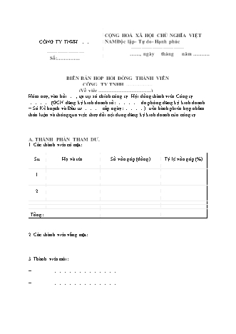 Mẫu biên bản họp hội đồng thành viên Công ty TNHH 2 thành viên trở lên