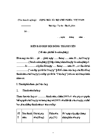 Mẫu biên bản họp hội đồng thành viên giải thể