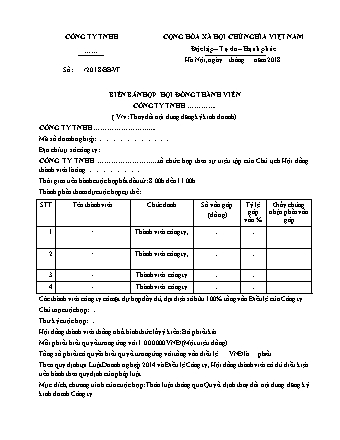 Mẫu biên bản họp hội đồng thành viên về việc thay đổi nội dung đăng ký kinh doanh