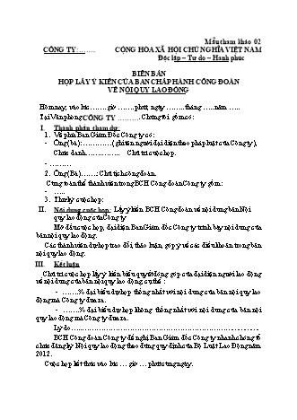 Mẫu biên bản họp lấy ý kiến của ban chấp hành công đoàn về nội dung lao động