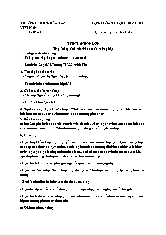 Mẫu biên bản họp lớp Thống Nhất vấn đề vệ sinh trường lớp trường THCS Nghĩa Tân