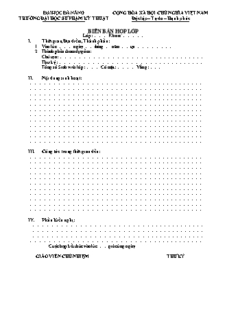 Mẫu biên bản họp lớp trường Đại học Sư phạm Kỹ thuật