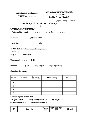 Mẫu biên bản họp tổ chuyên môn sơ kết kỳ 1