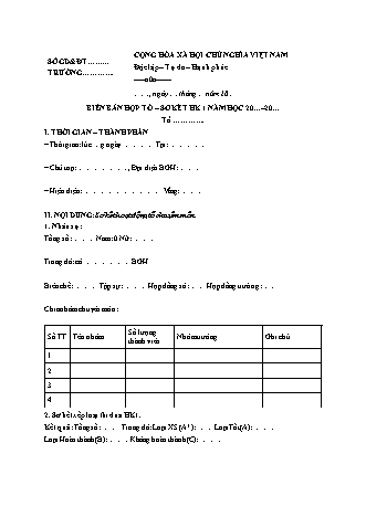 Mẫu biên bản họp tổ - Sơ kết học kỳ 1 chuẩn nhất