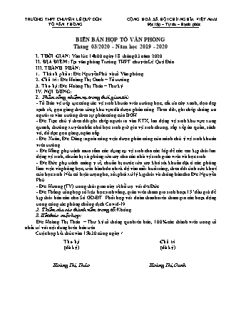 Mẫu Biên bản họp tổ Văn phòng Tháng 12 năm 2020 lần 1 - Trường THPT chuyên Lê Quý Đôn