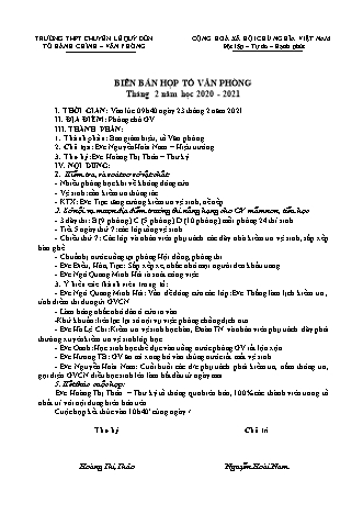 Mẫu Biên bản họp tổ Văn phòng Tháng 2 năm 2021 - Trường THPT chuyên Lê Quý Đôn