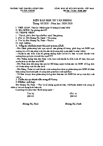 Mẫu Biên bản họp tổ Văn phòng Tháng 3 năm 2020 lần 2 - Trường THPT chuyên Lê Quý Đôn