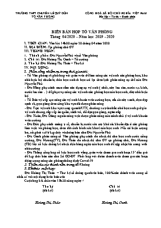 Mẫu Biên bản họp tổ Văn phòng Tháng 4 năm 2020 - Trường THPT chuyên Lê Quý Đôn