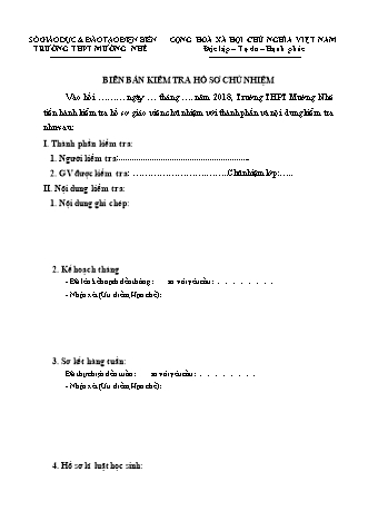 Mẫu biên bản kiểm tra hồ sơ chủ nhiệm trường THPT Mường Nhé