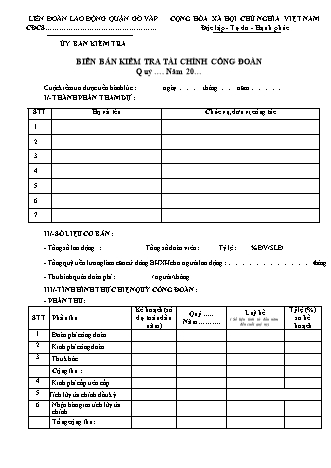 Mẫu biên bản kiểm tra tài chính công đoàn của Liên đoàn Lao động Quận Gò Vấp