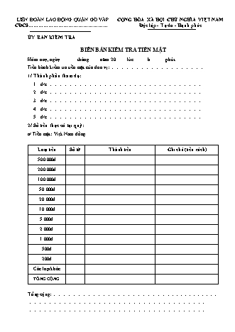 Mẫu biên bản kiểm tra tiền mặt của Liên đoàn Lao động Quận Gò Vấp