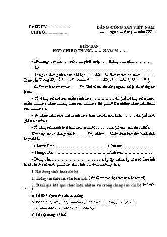 Mẫu biên bản sinh hoạt chi bộ cơ sở và chi bộ trực thuộc đảng ủy cơ sở trong các cơ quan hành chính nhà nước