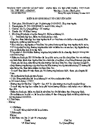 Mẫu biên bản sinh hoạt tổ chuyên môn Thể dục Ngày 26-10-2021 - Trường THPT chuyên Lê Quý Đôn