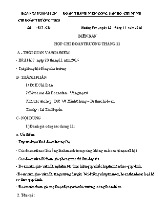 Mẫu biên bản sinh họp chi đoàn trường tháng 11 xã Hoằng Sơn