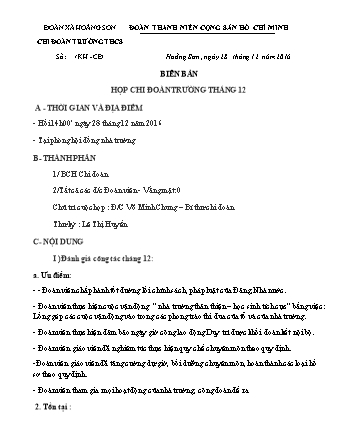 Mẫu biên bản sinh họp chi đoàn trường tháng 12 xã Hoằng Sơn