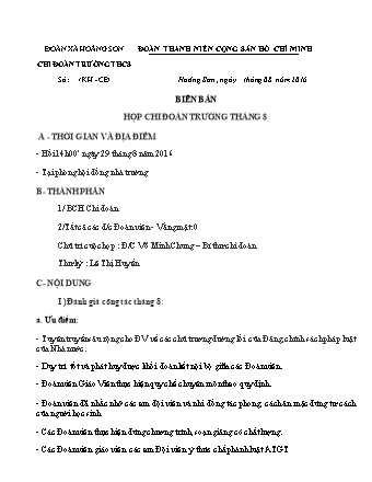 Mẫu biên bản sinh họp chi đoàn trường tháng 8 xã Hoằng Sơn