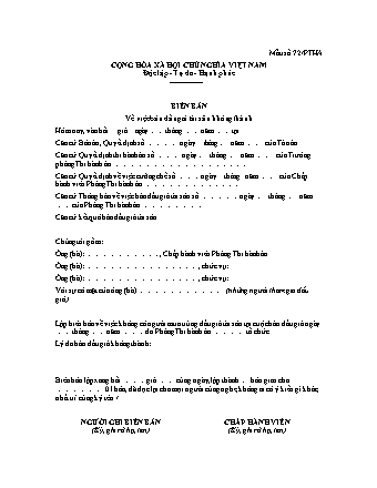 Biên bản Bán đấu giá tài sản không thành - Thông tư 96/2016/TT-BQP